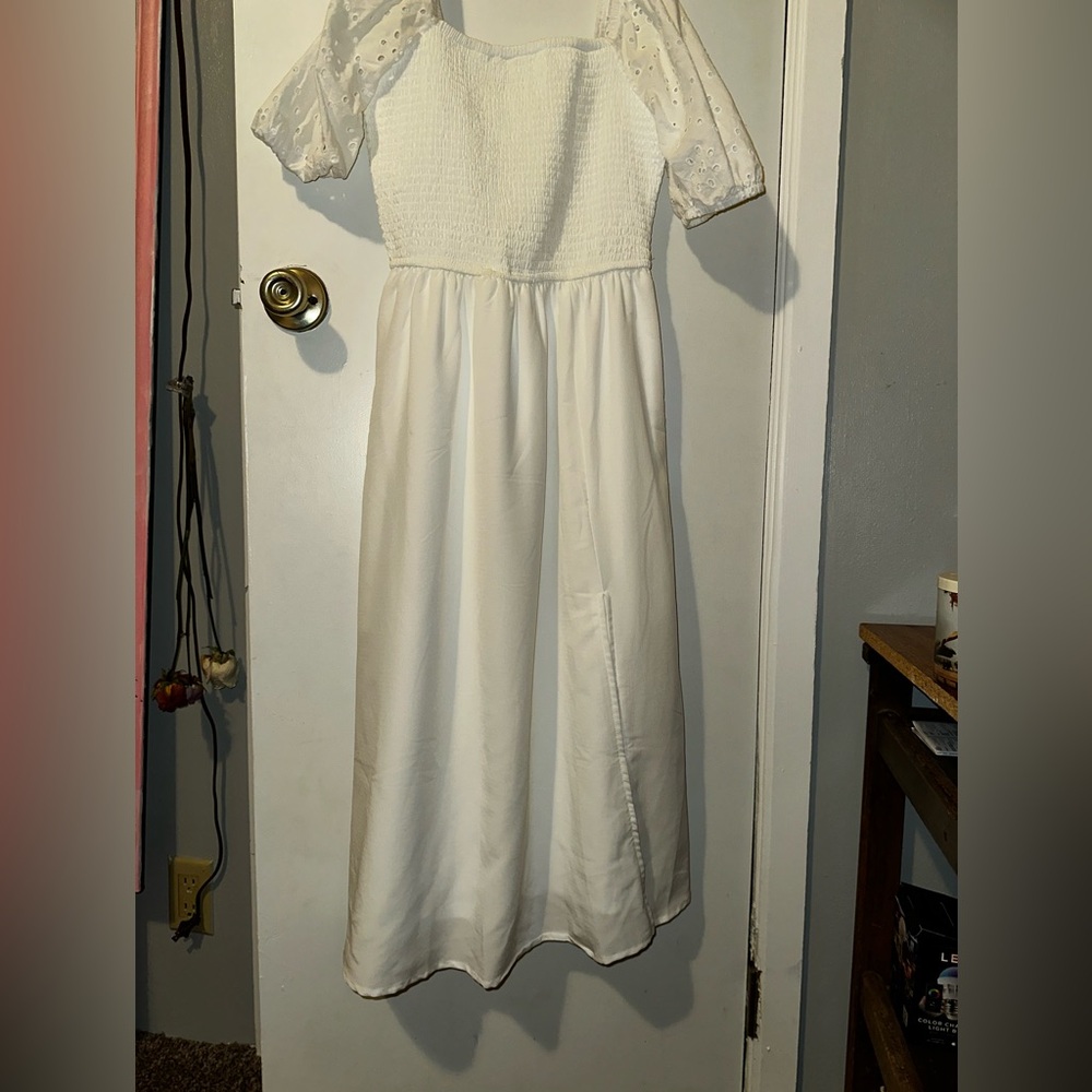 Off shoulder white graduation dress